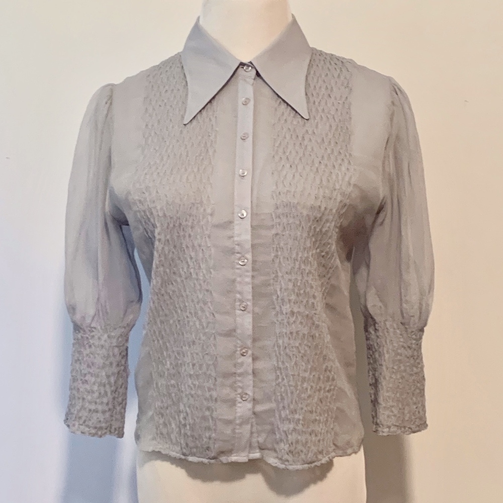 Catherine Malandrino Blue Silk Semi-sheer Blouse